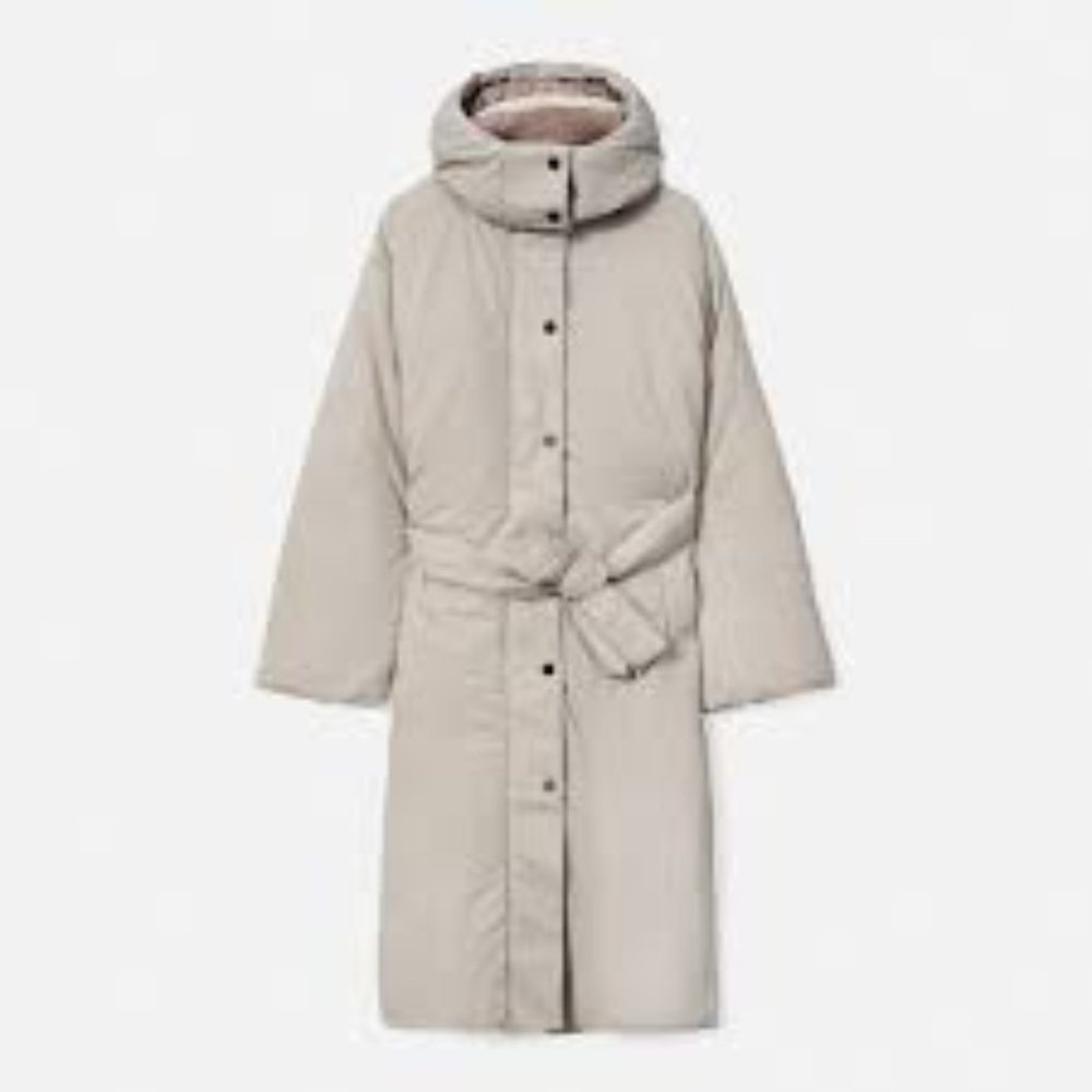 Everlane Light Beige Long Puffer Coat with Belt - Picture 5 of 9